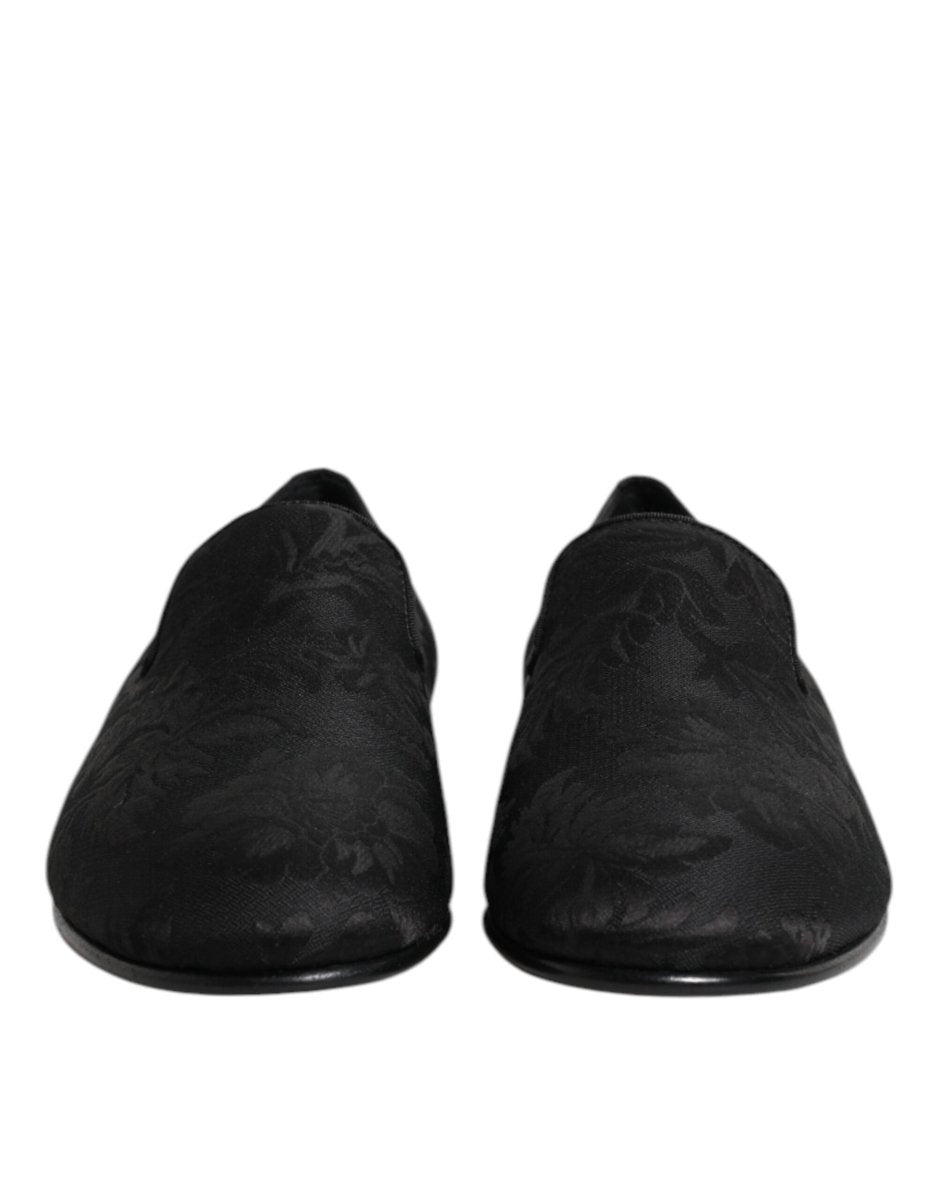 Dolce & Gabbana Black Floral Brocade Loafers Men Dress Shoes - The Gentlemen's Vault
