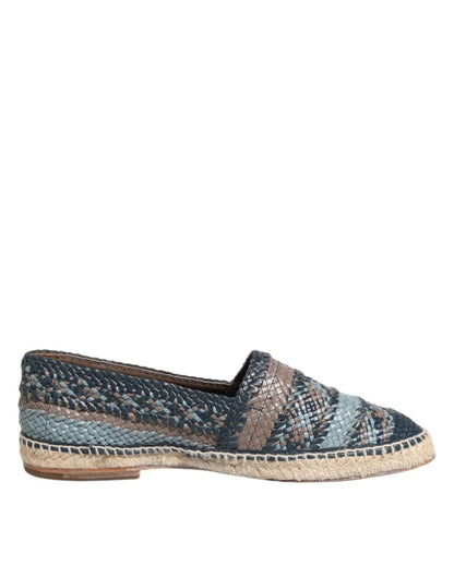 Dolce & Gabbana Blue Gray Woven Leather Buffalo Espadrille Shoes - The Gentlemen's Vault