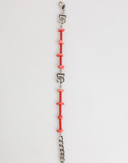 Dolce & Gabbana Silver Tone Brass Beaded Resin DG Logo Chain Men Bracelet - The Gentlemen's Vault