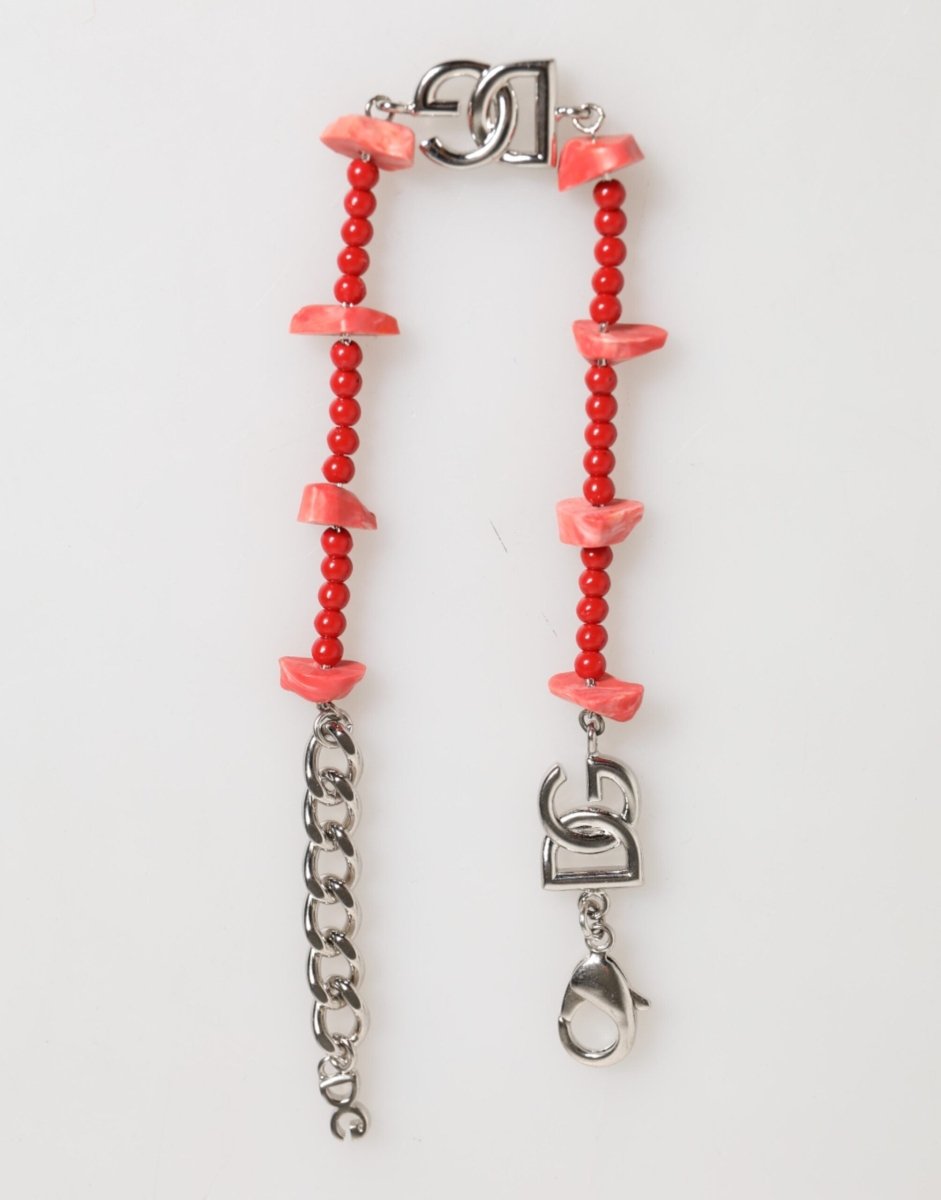 Dolce & Gabbana Silver Tone Brass Beaded Resin DG Logo Chain Men Bracelet - The Gentlemen's Vault