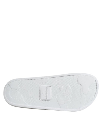 Dolce & Gabbana White Leather Slides Sandals Beachwear Shoes - The Gentlemen's Vault