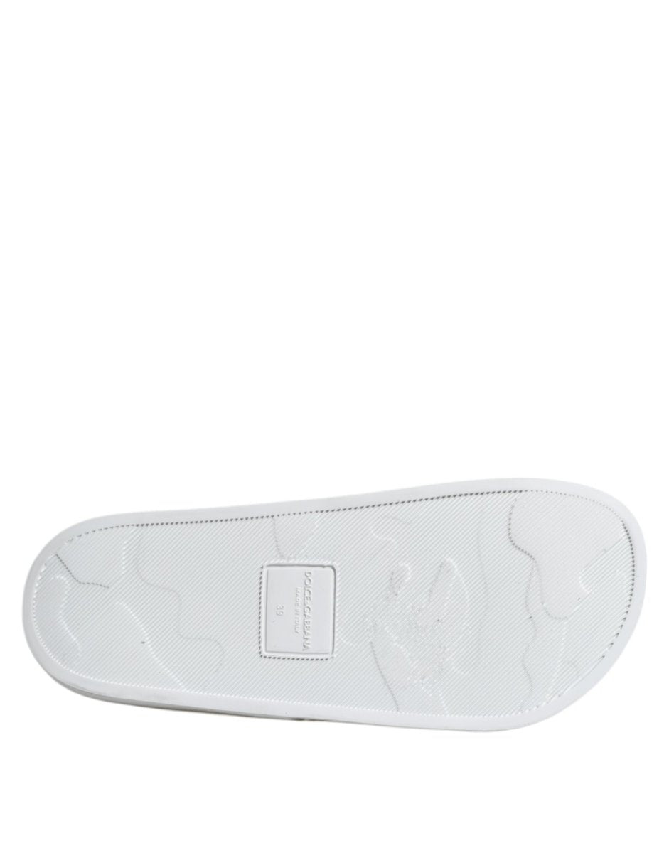 Dolce & Gabbana White Leather Slides Sandals Beachwear Shoes - The Gentlemen's Vault
