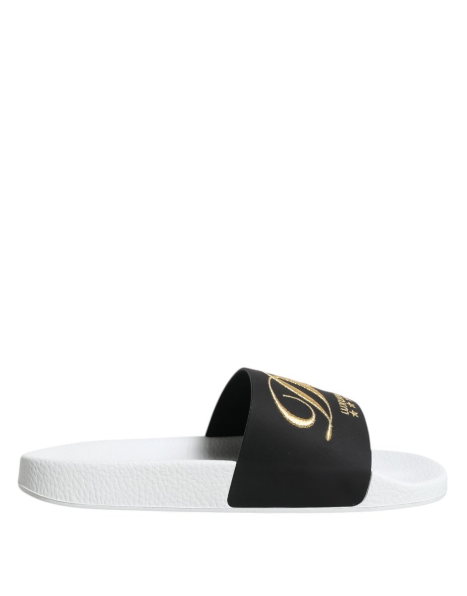 Dolce & Gabbana White Black Leather Sandals Beachwear Shoes - The Gentlemen's Vault