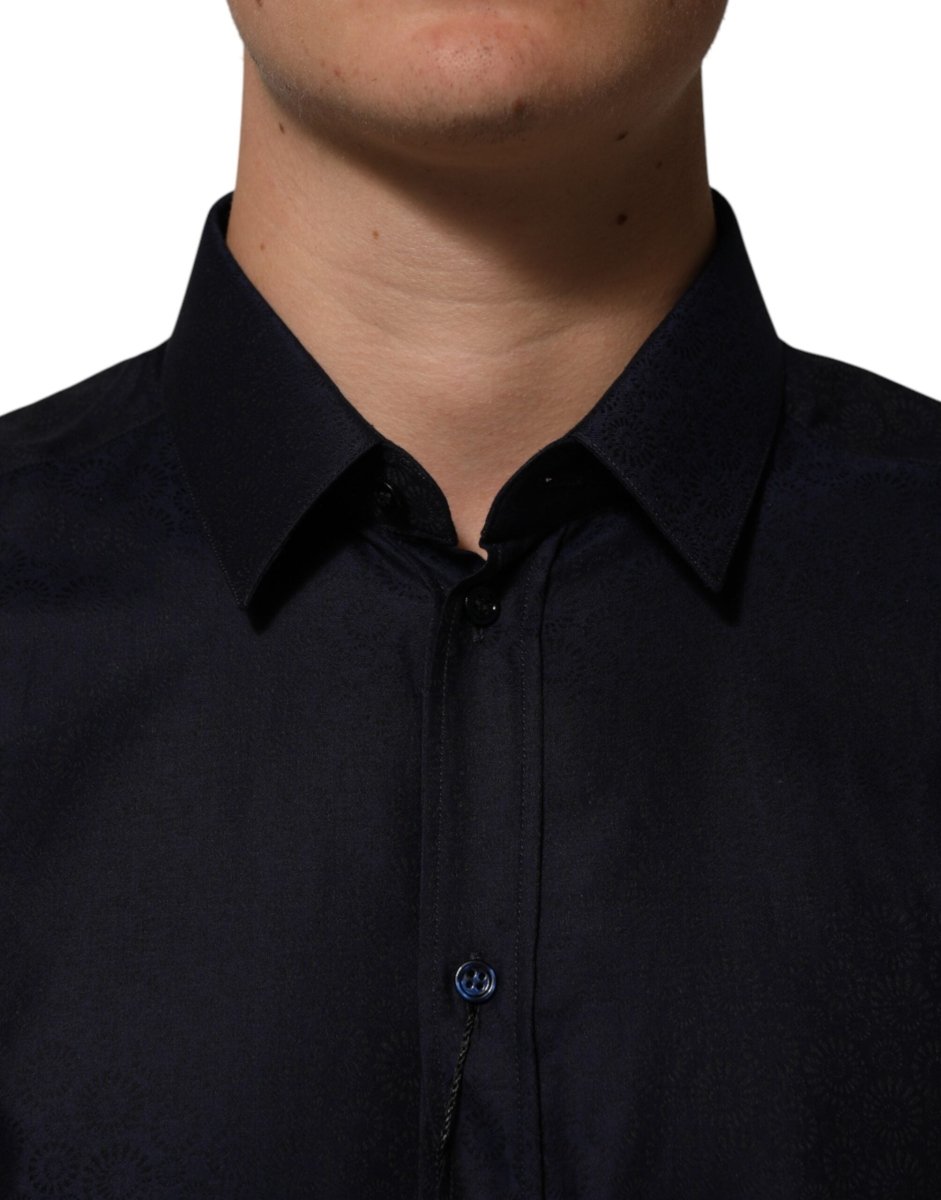 Dolce & Gabbana Blue Cotton Collared Long Sleeve GOLD Men Dress Shirt - The Gentlemen's Vault