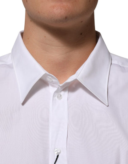 Dolce & Gabbana White Cotton Collared Long Sleeve Men Dress Shirt - The Gentlemen's Vault