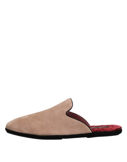 Dolce & Gabbana Beige Suede Leather Slides Flat Slipper Shoes - The Gentlemen's Vault