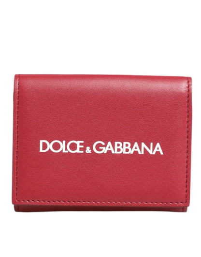 Dolce & Gabbana Red Leather Bold Logo Print Trifold Card Holder Wallet - The Gentlemen's Vault