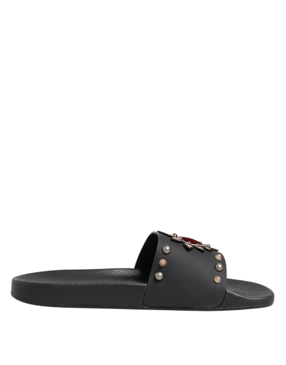 Dolce & Gabbana Black Rubber Sacred Heart Slides Men Beachwear Shoes - The Gentlemen's Vault