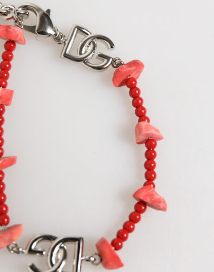 Dolce & Gabbana Silver Tone Brass Beaded Resin DG Logo Chain Men Bracelet - The Gentlemen's Vault