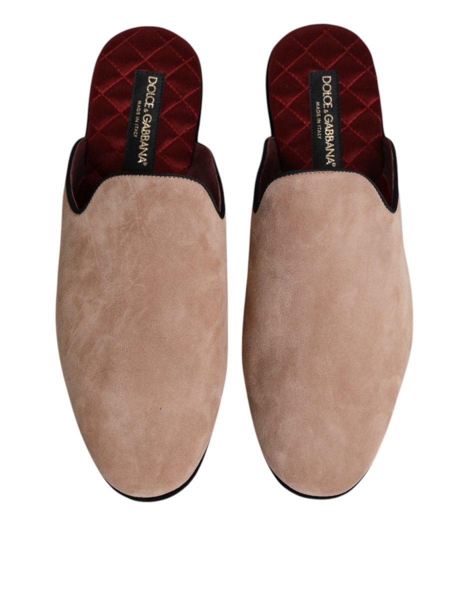 Dolce & Gabbana Beige Suede Leather Slides Flat Slipper Shoes - The Gentlemen's Vault