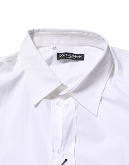 Dolce & Gabbana White Cotton Collared Long Sleeve Men Dress Shirt - The Gentlemen's Vault