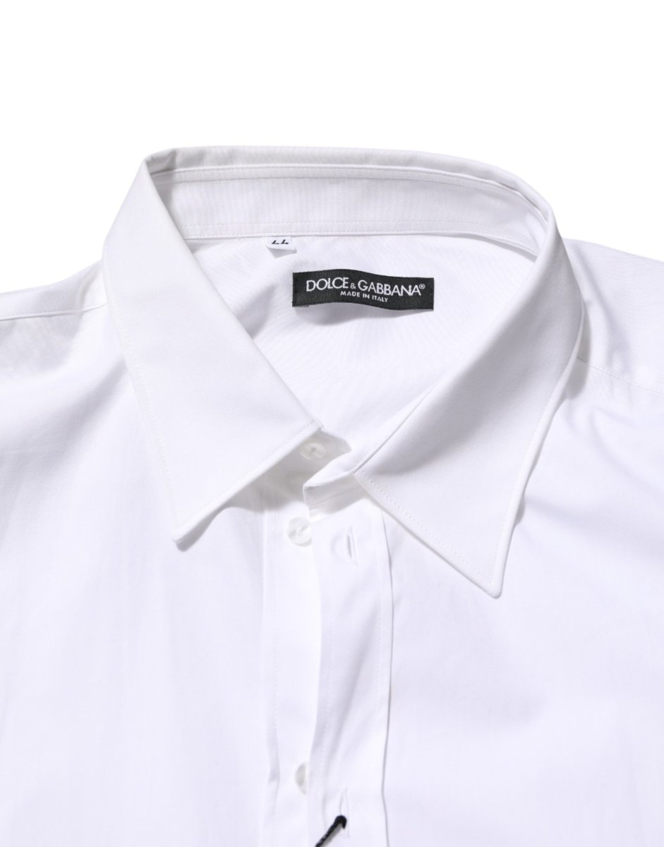 Dolce & Gabbana White Cotton Collared Long Sleeve Men Dress Shirt - The Gentlemen's Vault