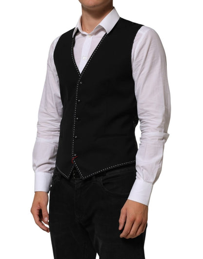Dolce & Gabbana Black Wool Dress Formal Men Waistcoat Vest - The Gentlemen's Vault
