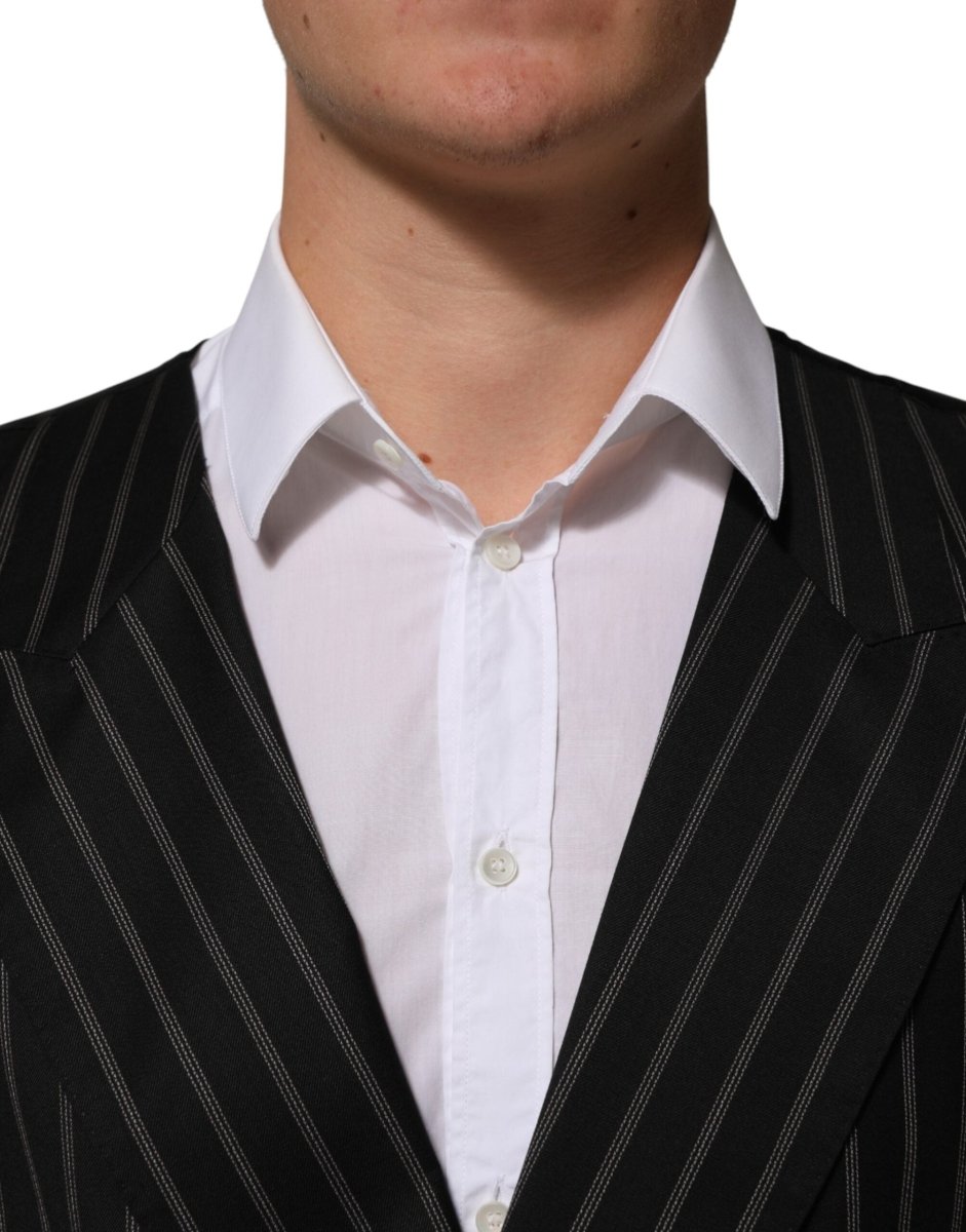 Dolce & Gabbana Black Stripes Wool Dress Men Waistcoat Vest - The Gentlemen's Vault