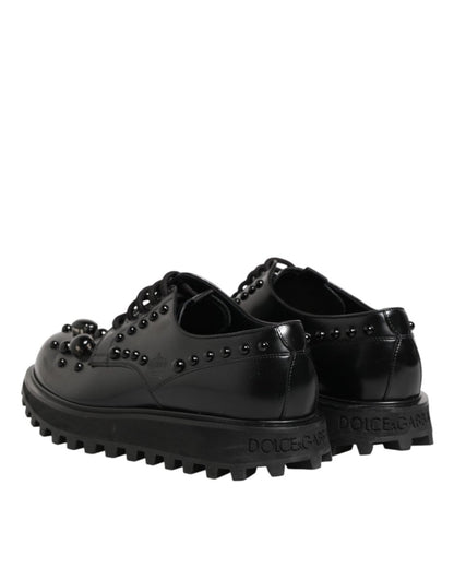 Dolce & Gabbana Black Leather Studded Men Formal Derby Shoes - The Gentlemen's Vault