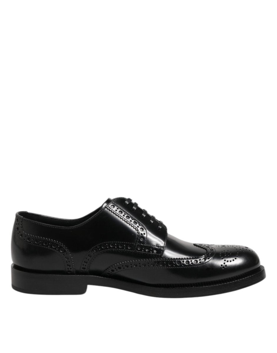 Dolce & Gabbana Black Leather Derby Wingtip Formal Shoes - The Gentlemen's Vault