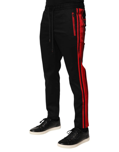 Dolce & Gabbana Red Stripe Cotton Logo Jogger Sweatpants Pants - The Gentlemen's Vault