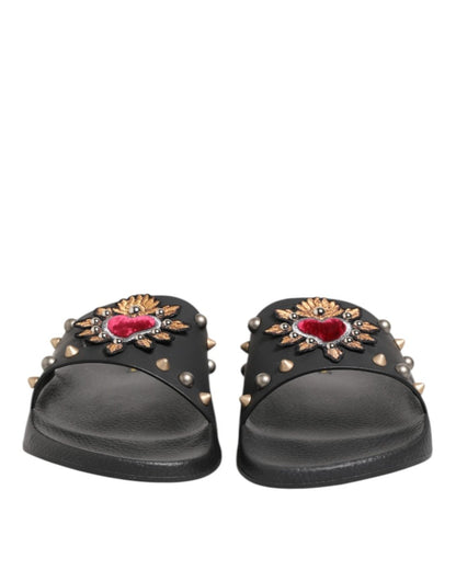 Dolce & Gabbana Black Rubber Sacred Heart Slides Men Beachwear Shoes - The Gentlemen's Vault