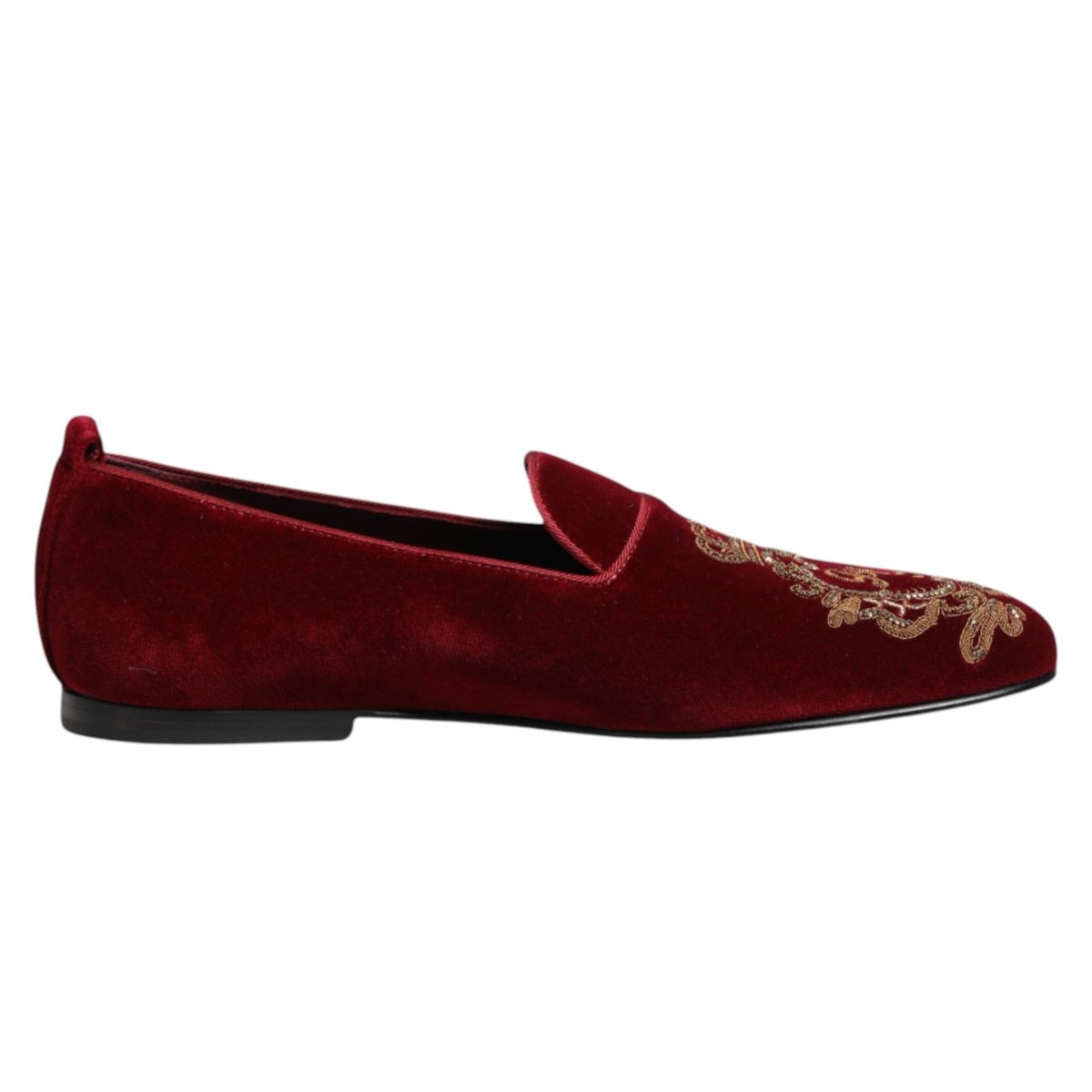 Dolce & Gabbana Red Velvet Gold Crown Mens Loafers Shoes - The Gentlemen's Vault
