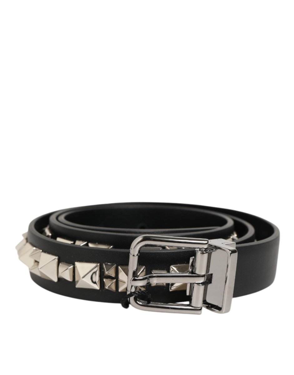 Dolce & Gabbana Black Leather Studded Silver - Tone Buckle Belt - The Gentlemen's Vault