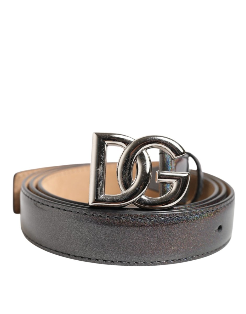 Dolce & Gabbana Metallic Leather Silver Tone Logo Buckle Belt - The Gentlemen's Vault
