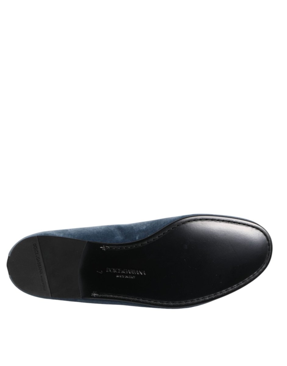 Dolce & Gabbana Blue Velvet DG Logo Loafers Formal Shoes - The Gentlemen's Vault