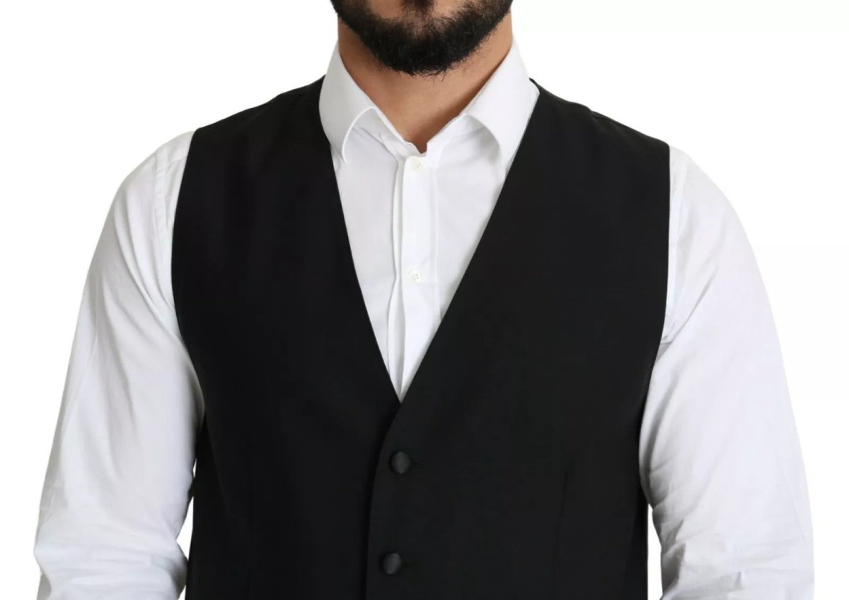 Dolce & Gabbana Black Wool Men Formal Waistcoat Vest - The Gentlemen's Vault