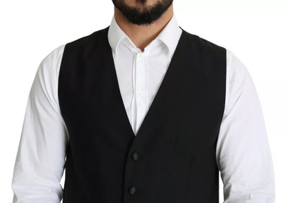 Dolce & Gabbana Black Wool Men Formal Waistcoat Vest - The Gentlemen's Vault