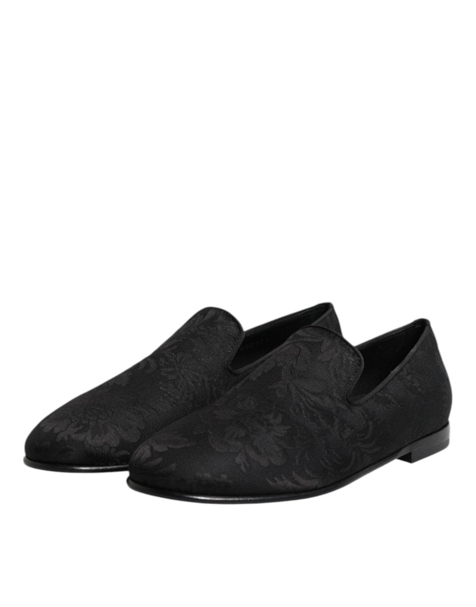 Dolce & Gabbana Black Floral Brocade Loafers Men Dress Shoes - The Gentlemen's Vault