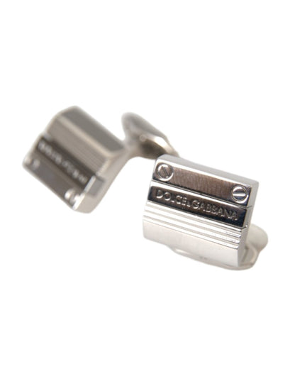Dolce & Gabbana Silver Plated Metal Brass DG Logo Pin Cufflinks - The Gentlemen's Vault