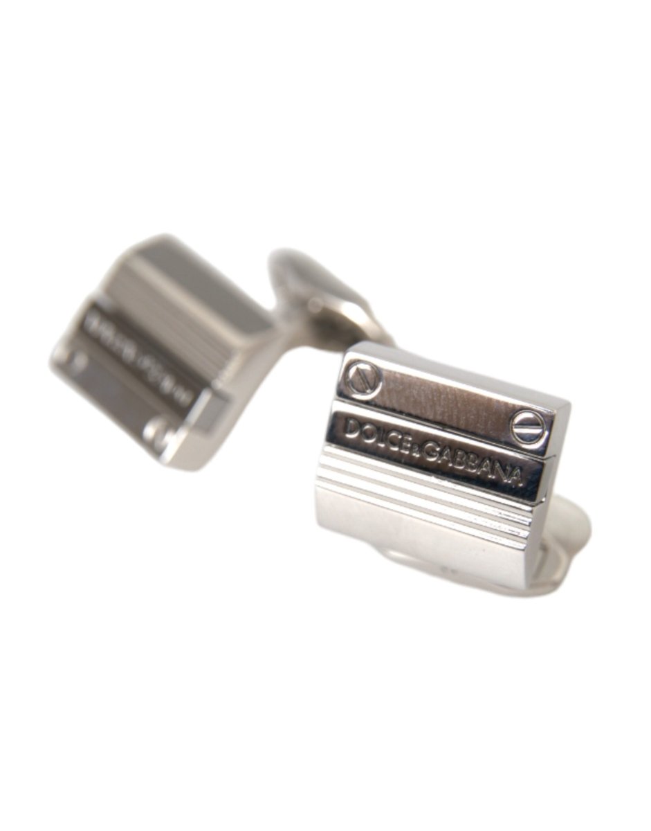 Dolce & Gabbana Silver Plated Metal Brass DG Logo Pin Cufflinks - The Gentlemen's Vault