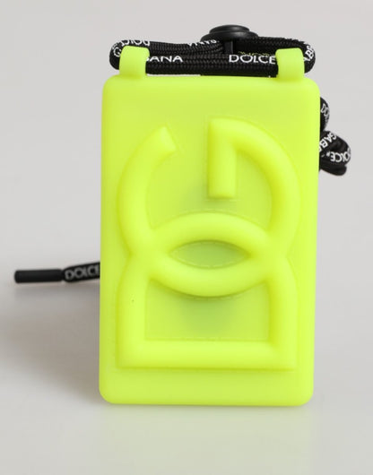 Dolce & Gabbana Yellow Green Rubber DG Embossed Adjustable Badge Holder - The Gentlemen's Vault