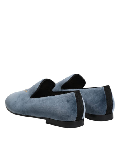 Dolce & Gabbana Blue Velvet DG Logo Loafers Formal Shoes - The Gentlemen's Vault