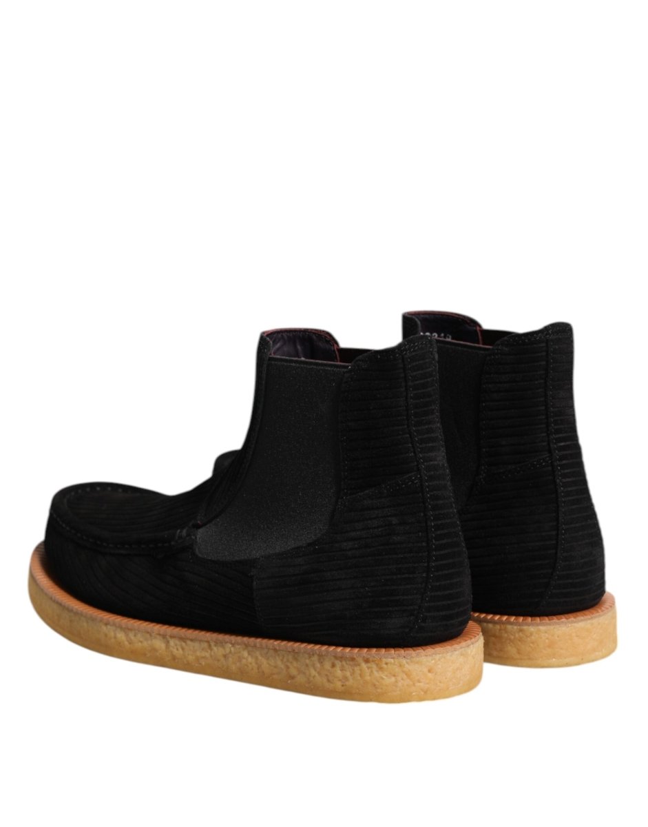 Dolce & Gabbana Black Calf Suede Slip On Ankle Boots Shoes - The Gentlemen's Vault