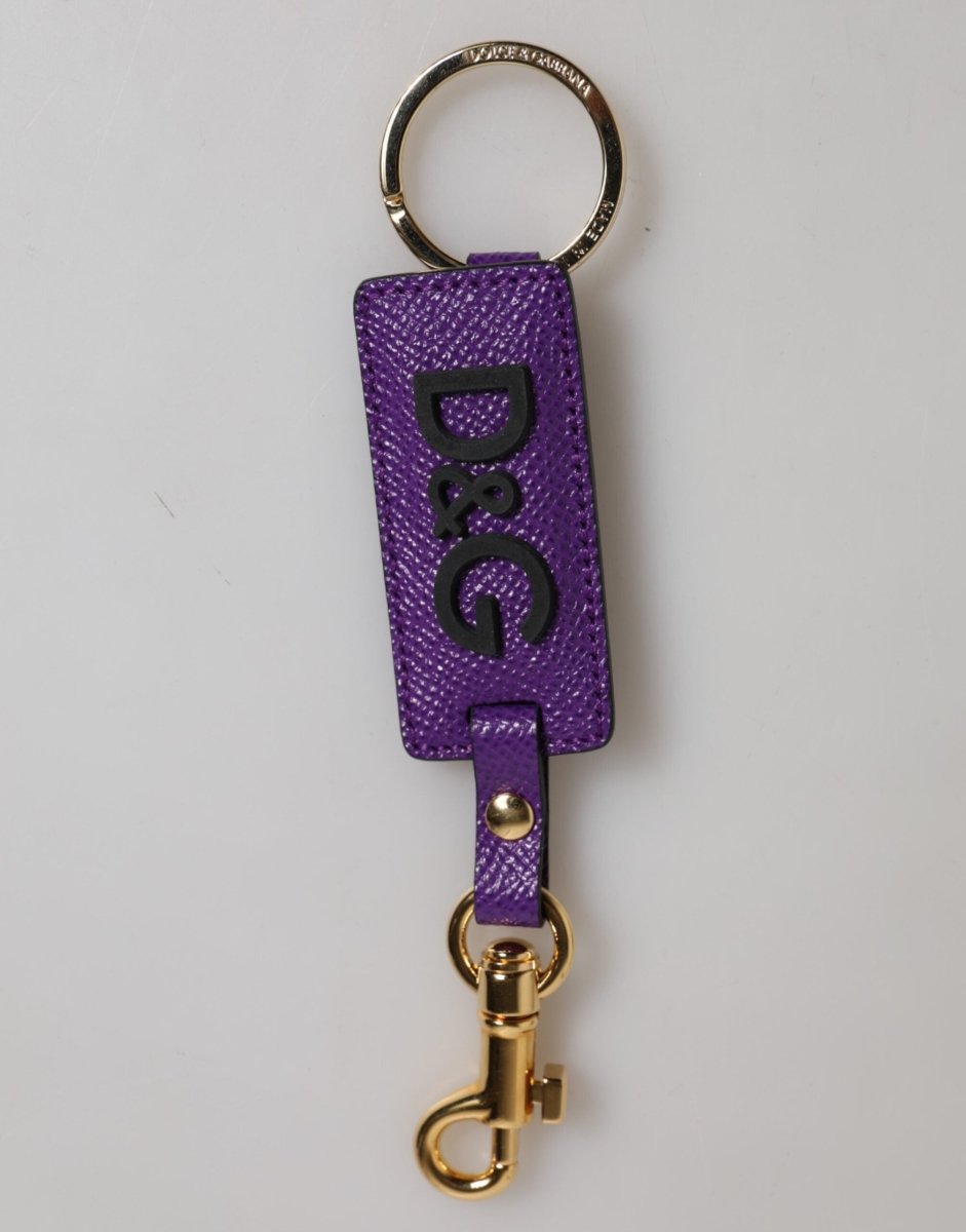 Dolce & Gabbana Purple DG Logo Leather Gold Tone Metal Keyring Keychain - The Gentlemen's Vault