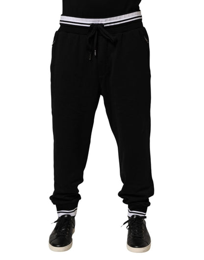 Dolce & Gabbana Black Cotton Sacred - Heart Men Jogger Pants - The Gentlemen's Vault