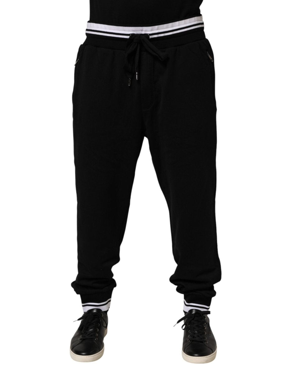 Dolce & Gabbana Black Cotton Sacred - Heart Men Jogger Pants - The Gentlemen's Vault