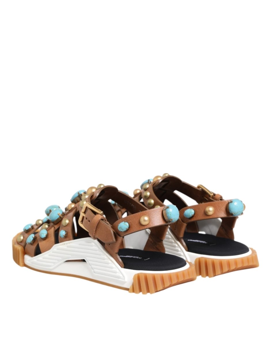 Dolce & Gabbana Brown Leather Studded Slides Sandals Shoes - The Gentlemen's Vault