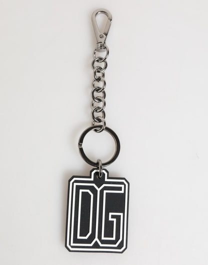 Dolce & Gabbana Black White DG Rubber Logo Silver Men Keychain Keyring - The Gentlemen's Vault