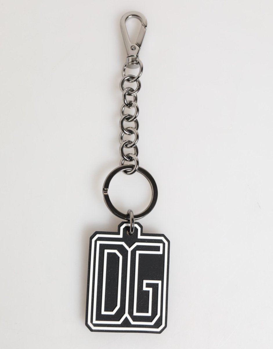 Dolce & Gabbana Black White DG Rubber Logo Silver Men Keychain Keyring - The Gentlemen's Vault