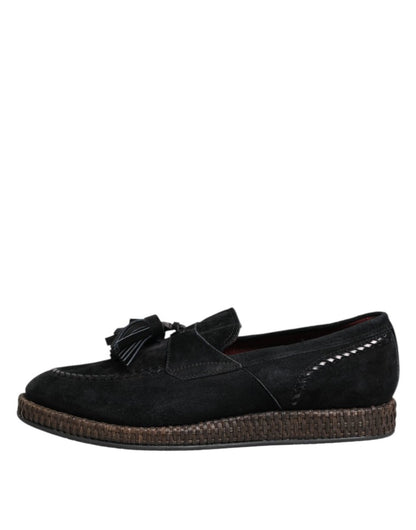 Dolce & Gabbana Black Suede Tassel Embellished Loafers Shoes - The Gentlemen's Vault