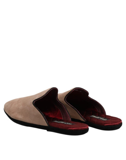 Dolce & Gabbana Beige Suede Leather Slides Flat Slipper Shoes - The Gentlemen's Vault