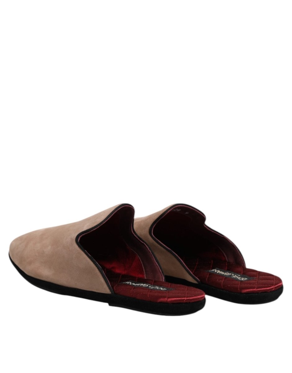 Dolce & Gabbana Beige Suede Leather Slides Flat Slipper Shoes - The Gentlemen's Vault