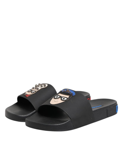Dolce & Gabbana Black Leather Slides Flats Beachwear Shoes - The Gentlemen's Vault