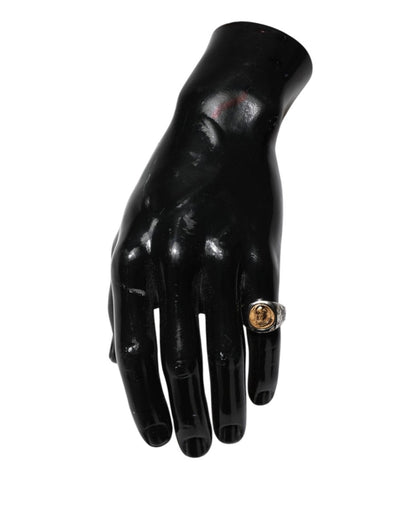 Dolce & Gabbana Silver Tone Engraved Two Color Real Brass Ring - The Gentlemen's Vault