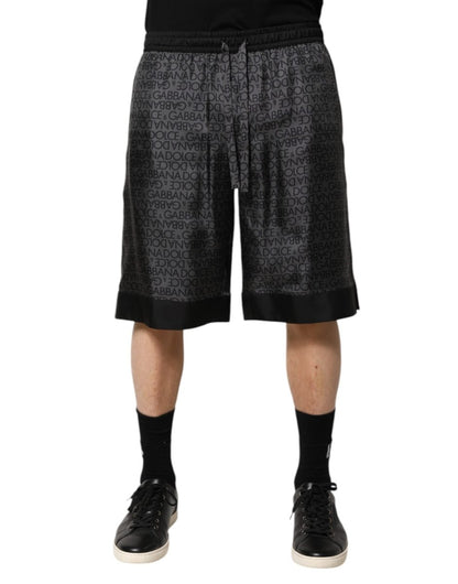 Dolce & Gabbana Gray Black Silk DG Logo Men Bermuda Shorts - The Gentlemen's Vault