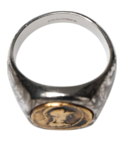 Dolce & Gabbana Silver Tone Engraved Two Color Real Brass Ring - The Gentlemen's Vault