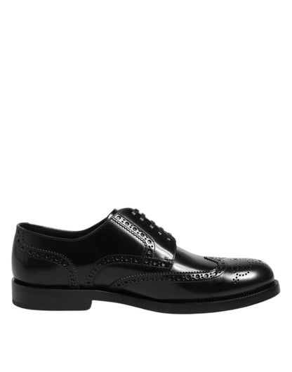 Dolce & Gabbana Black Leather Derby Wingtip Formal Shoes - The Gentlemen's Vault