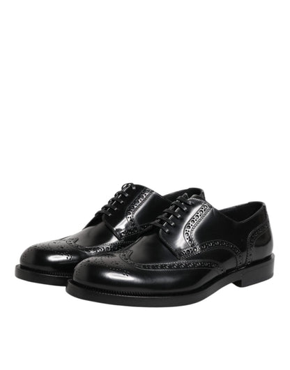 Dolce & Gabbana Black Leather Derby Wingtip Formal Shoes - The Gentlemen's Vault