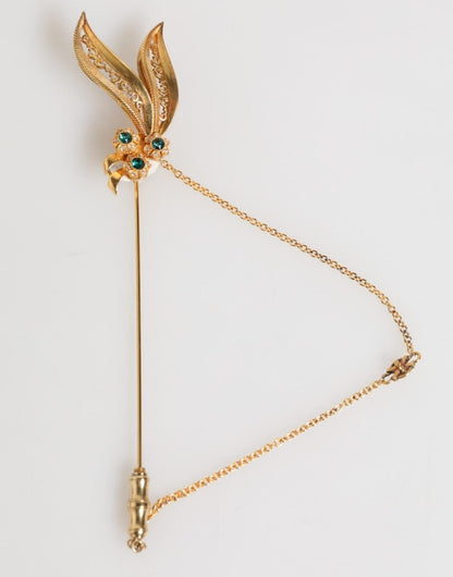 Dolce & Gabbana Gold Tone 925 Sterling Silver Crystal Chain Pin Brooch - The Gentlemen's Vault